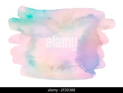 Polychrome watercolor background with sharp edges and borders. Isolated colorful spot. Stock Photo