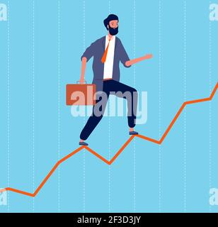 Business growth. Manager making career and going top on graphic chart professional strategy vector concept Stock Vector