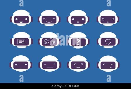 Robot avatar. Chatbot emotions online symbols on robot screen face vector character Stock Vector