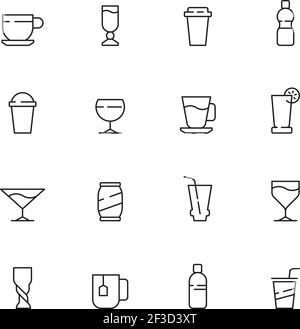 Drinks icon. Tea coffee water cold and hot drinks in cups and glasses vector symbols Stock Vector