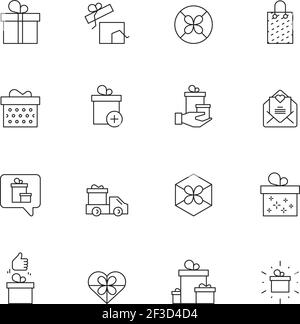 Gift icons. Packages with ribbons offers present boxes shopping cart vector gifts symbols set Stock Vector