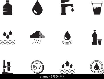 Water icon. Rain splashes drops liquid drinks recycling process refreshing water clean systems vector symbols Stock Vector