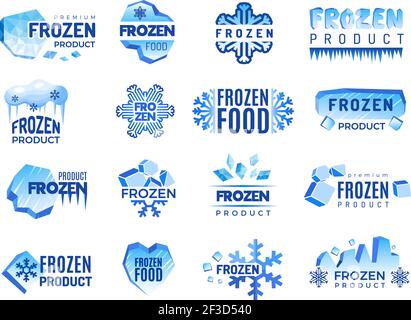 Ice product logo. Frozen food business identity blue vector cold graphic elements Stock Vector