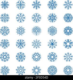 Snowflakes collection. Christmas decoration snow symbols logo design snowflakes graphic vector elements Stock Vector