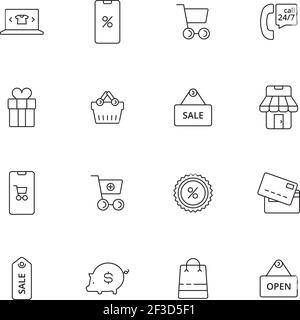 E-commerce icon. Business shopping purchase retail pictograms market tags vector thin line symbols Stock Vector
