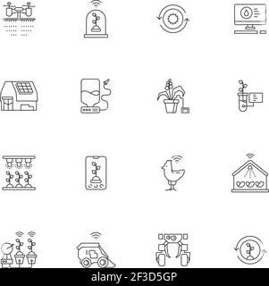 Smart farm icon. Innovation agricultural processes computer plants wheat growth mobile network sprinkler control technology vector Stock Vector
