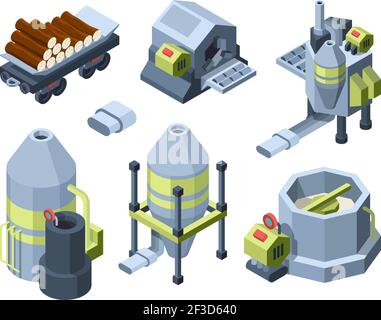 Paper production. Press equipment plants industry making office print and toilet paper cardboard print house vector isometric Stock Vector