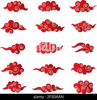 Chinese clouds. Traditional oriental asian decoration vector set weather stylized symbols collection Stock Vector