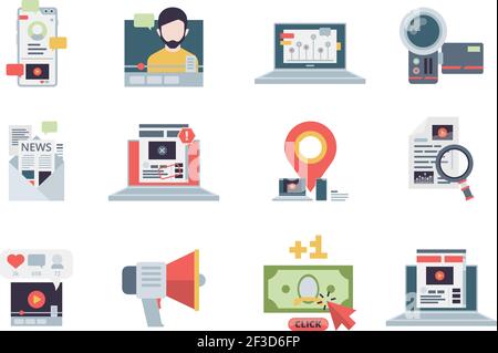 Marketing concept icon. Management of content email digital business blogging strategy performance writing vector symbols flat Stock Vector