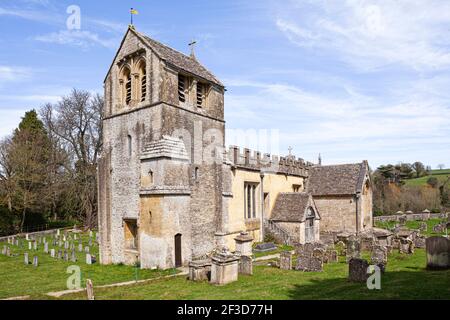 All Saints church in the Cotswold village of North Cerney, Gloucestershire UK Stock Photo