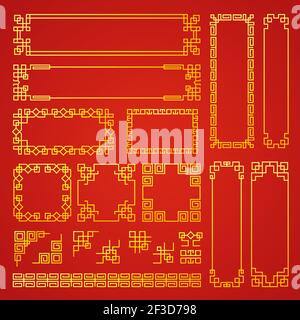 Chinese decoration frames. Traditional oriental borders asian decoration banners frames vector collection Stock Vector