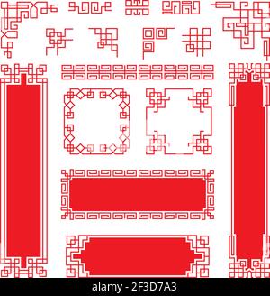 Asian frames. Traditional chinese oriental graphic elements and borders vector frames Stock Vector