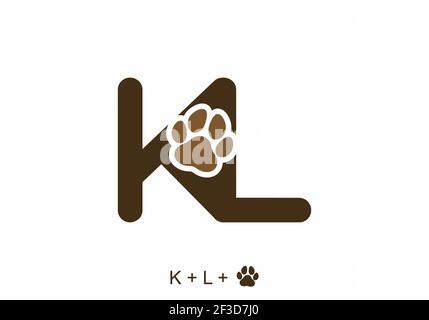 Brown color of KL initial letter with paw design Stock Vector