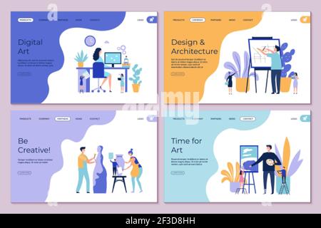 Art work landing page. Architecture design drawing sculpting vector concept. Flat creative people characters banners template Stock Vector