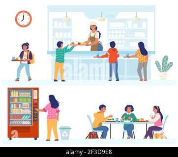 Illustration of Kids in a Canteen Buying and Eating Lunch Stock Vector  Image & Art - Alamy