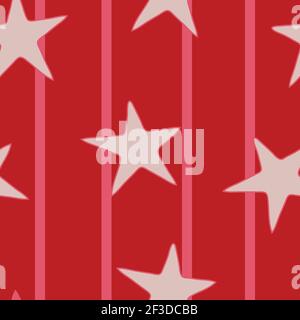 Seamless vector pattern with stripes and stars on red background. Simple wallpaper design for girls. Modern fashion textile for children. Stock Vector