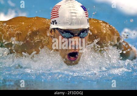 Olympic golden medals winner Michael Phelps of US swimming during the World Championship, in Barcelona 2003. Stock Photo