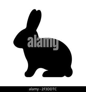 Rabbit silhouette. Vector illustration of a black rabbit silhouette icon isolated on a white background. Bunny logo side view, profile. Stock Vector