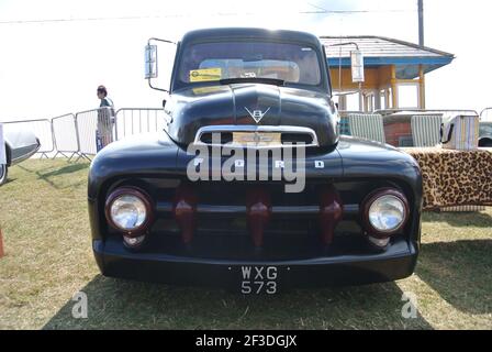 A 1952 Ford F1 pickup truck parked on display at the English Riviera classic car show, Paignton, Devon, England, UK. Stock Photo