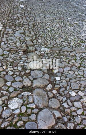 Old stone paved road in Gerona, Catalonia, Spain Stock Photo