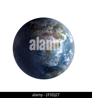 3D rendered planet Earth showing Asia, Australia, and the Pacific ocean isolated on white with the clipping path included in the file. Elements of thi