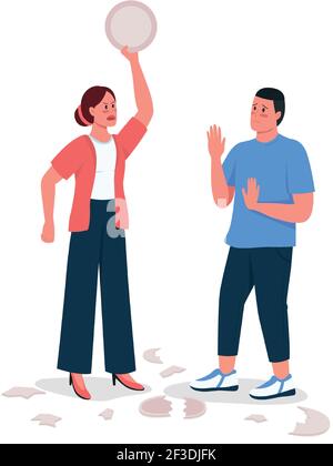 Woman scolding husband flat color vector detailed characters Stock Vector