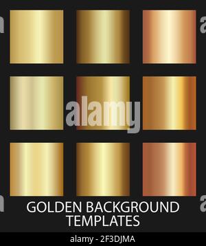 set of gold colored gradient background templates, vector illustration Stock Vector