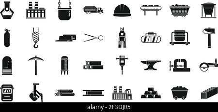 Metallurgy tools icons set, simple style Stock Vector