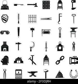 Blacksmith icons set, simple style Stock Vector