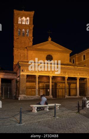 Basilica of San Giorgio in Velabro at night in Rome, Italy, medieval church dating back to the 7th century. Stock Photo