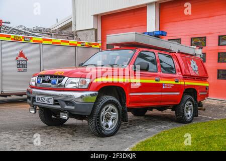 St Dennis Community Fire Station is run by on call firefighters. The image shows the the smaller all terrain fire engine. Stock Photo