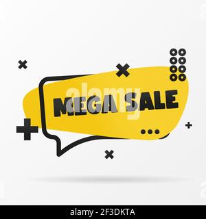 Original inscription MEGA SALE on the banner. Vector design in a flat style. Simple clip art vector illustration. Stock Vector