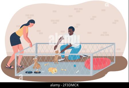 Choose puppy in animal shelter 2D vector web banner, poster Stock Vector