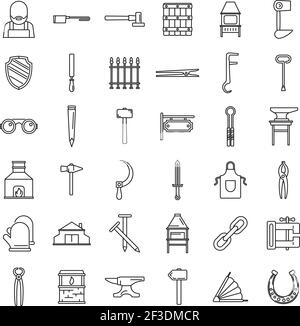 Blacksmith tools icons set, outline style Stock Vector