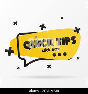 Original inscription QUICK TIPS on the banner. Vector design in a flat style. Simple clip art vector illustration. Stock Vector