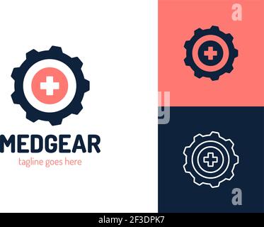 Medical Gear vector logo template. This design use technology and cross health symbol. Stock Vector