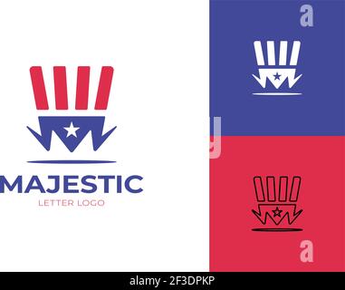 Magic hat with letter logo design inspiration. Magic USA sam hat logo concept,vector illustration Stock Vector