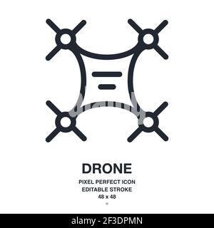 Drone editable stroke outline icon isolated on white background vector illustration. Pixel perfect. 48 x 48. Stock Vector