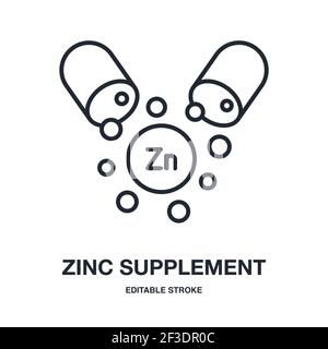 Zinc capsule editable stroke isolated on white background vector illustration. Dietary supplements concept. Stock Vector