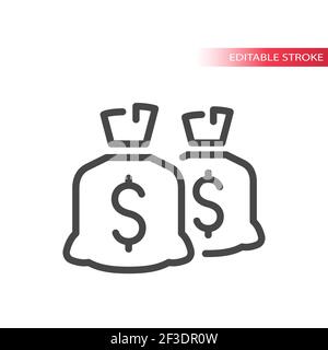 Money bag line vector icon. Dollar sack outline symbol, editable stroke. Stock Vector