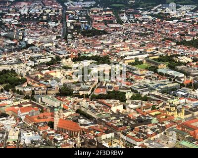 Flight over the city of Munich in Bavaria in Germany 5.7.2020 Stock Photo