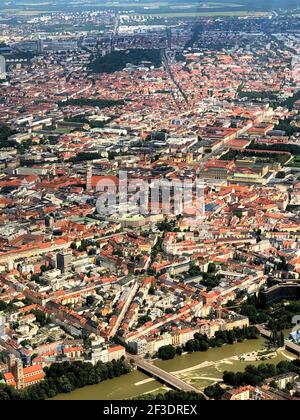 Flight over the city of Munich in Bavaria in Germany 5.7.2020 Stock Photo