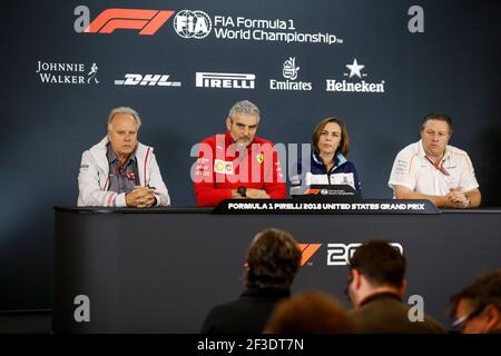 Press conference. HAAS Gene (usa), Founder & Chairman of Haas Automation, ARRIVABENE Maurizio, Managing Director & Team Principal of the Scuderia Ferrari, WILLIAMS Claire (gbr), Deputy Team Principal of Williams F1 Racing, BROWN Zak (usa), Chief Executive Officer of McLaren Racing, portrait during the 2018 Formula One World Championship, United States of America Grand Prix from october 18 to 21 in Austin, Texas, USA - Photo Florent Gooden / DPPI Stock Photo