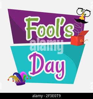 A poster of Fools Day with a jesters hat. Stock Vector