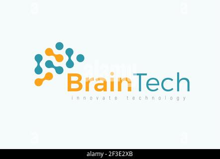 Brain tech logo concept for futuristic science and medical innovate technology. Computer chip icon for digital neural network, dataset, artificial Stock Vector