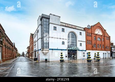 Lyceum Theatre with the renovated market hall on the left in Crewe Cheshire UK Stock Photo