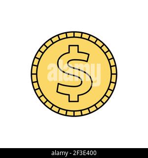 Coin olor line icon. Pictogram for web page, mobile app, promo. UI UX GUI design element. Editable stroke. Stock Vector