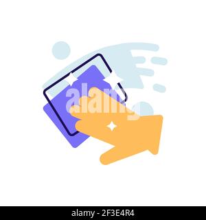 Hand cleaning surface by napkin vector icon Stock Vector