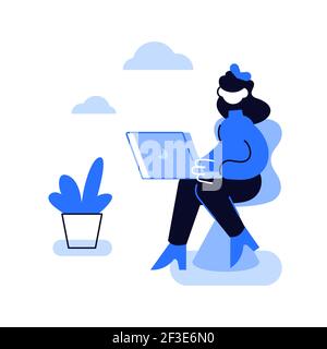 Woman programmer sitting working on laptop vector Stock Vector