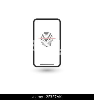 fingerprint icon on smartphone screen. Touch id icon. linear flat trend modern simple logo graphic art design ui element isolated on white. concept of Stock Vector